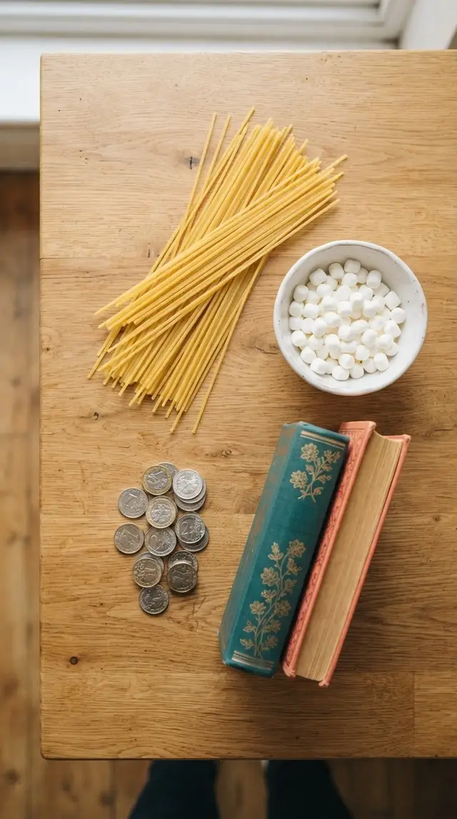 Supplies for Spaghetti and Marshmallow Bridge